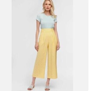 Capulet Linen Wide Leg High Rise Yellow Plaid Pants Womens Small | J258